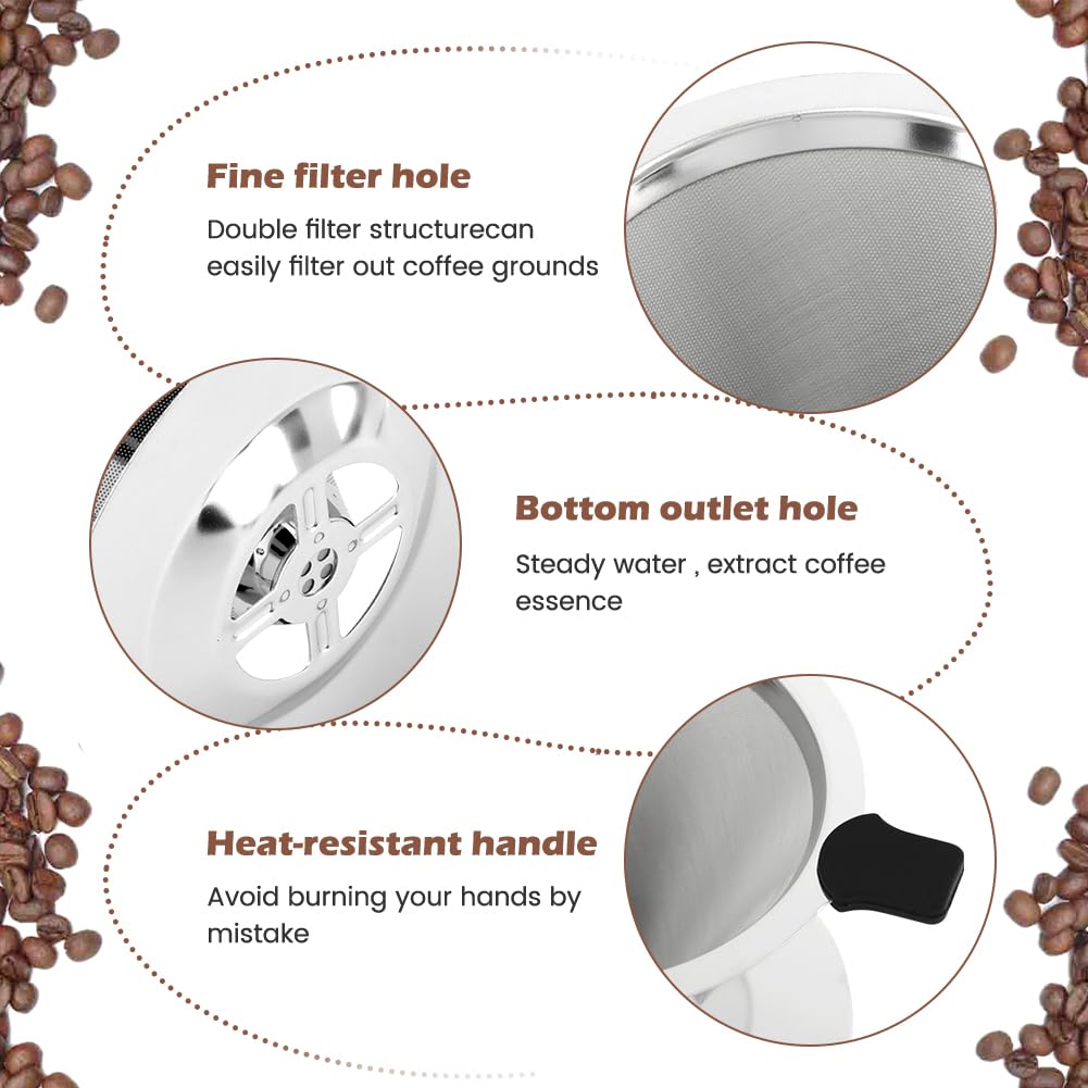 Kaffee-Tropfer mit Reinigungsbürste, verbesserter Doppel-Micro-Mesh-Filter mit Tassenständer, Edelstahl-Kaffeefilter, wiederverwendbarer Kaffeefilter, zum Übergießen der Kaffeemaschine (3–4 Tassen)