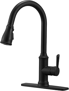 Pull Down Kitchen Sink Faucet Contemporary Matte Black Single Handle Gooseneck Stainless Steel Pull Out Kitchen Faucet wit...