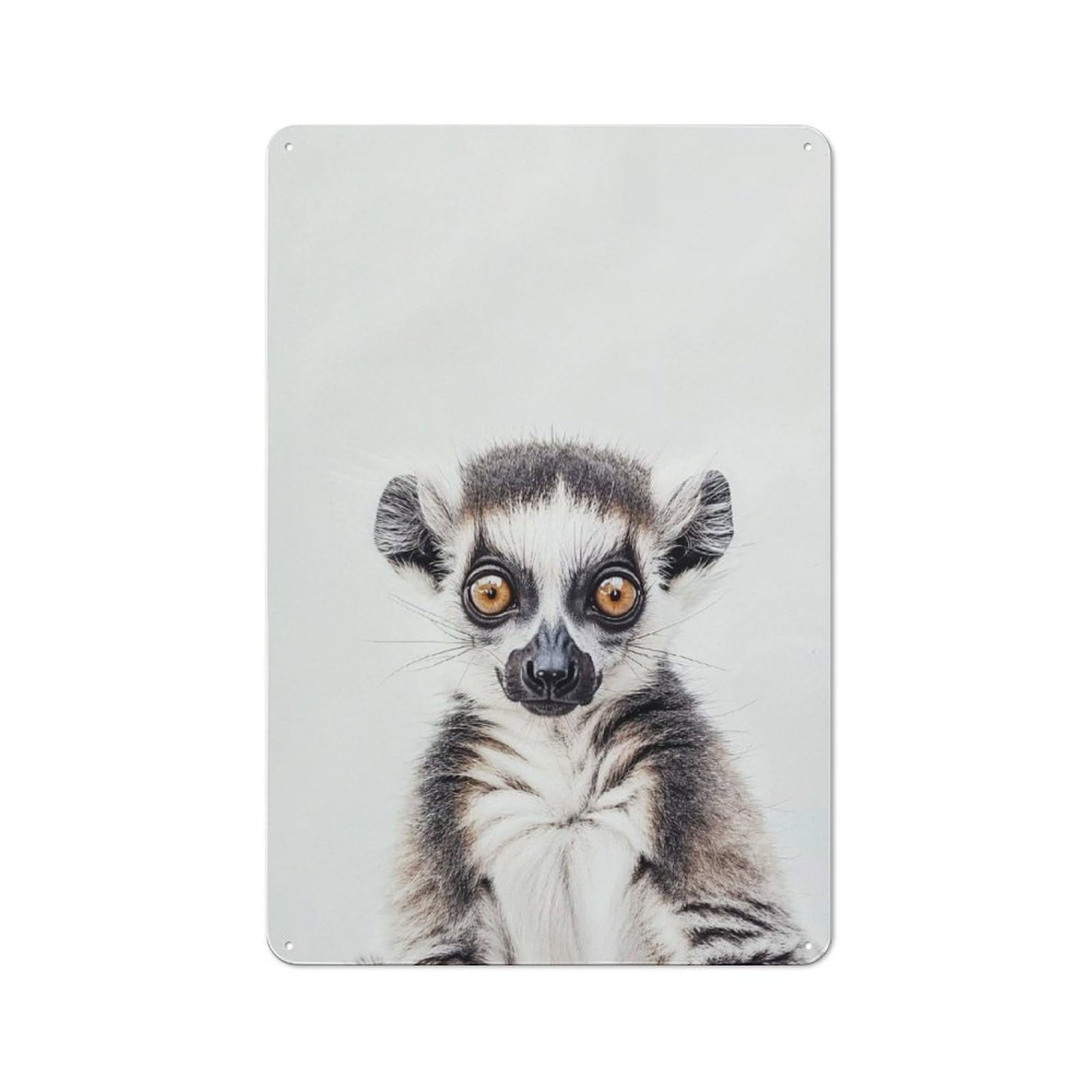 Junmoney Style-23 Tin Wall Plaque 30X20cm With Cute Baby Lemur For Hobby Room Or Studio, For Themed Interiors In Hobby Rooms And Studios