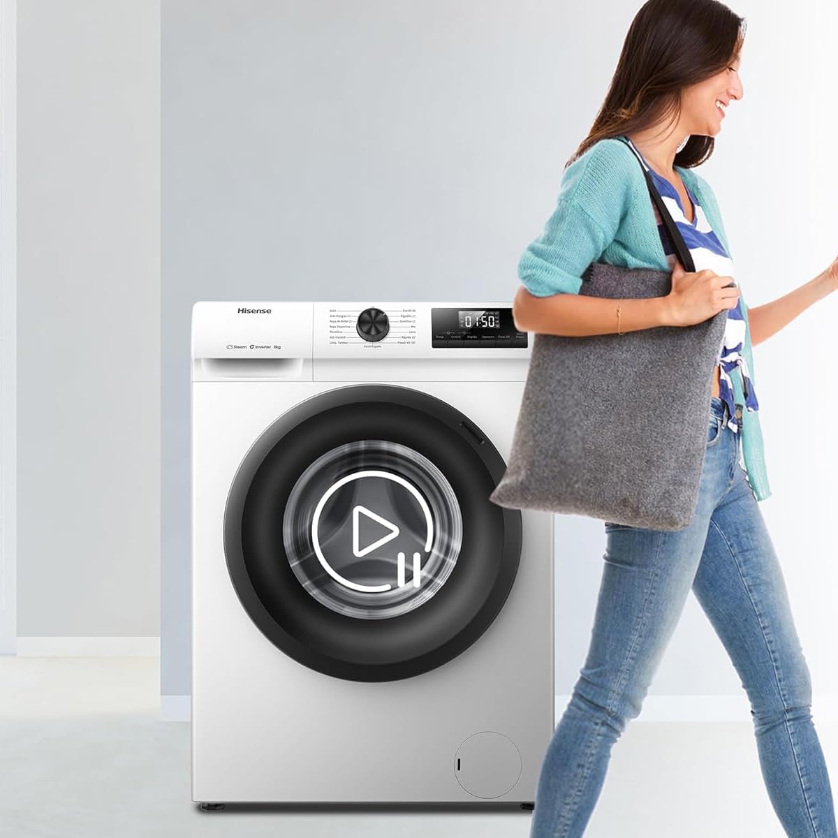 Hisense WF1Q8041BW - Lavatrice con funzione vapore, 8 kg, 1400 giri/min, 15 programmi, programma anti-allergie, lavaggio per neonati, autolavaggio, QuickWash/piumino/Eco/Power 49' / fine ritardata