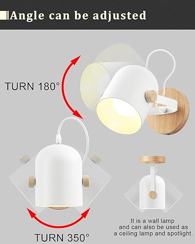 Miniatura 6 de BinoBro Aplique de pared moderno negro, luces de pared de madera giratorias, apliques de tocador de baño con pantalla blanca mate, adecuado para