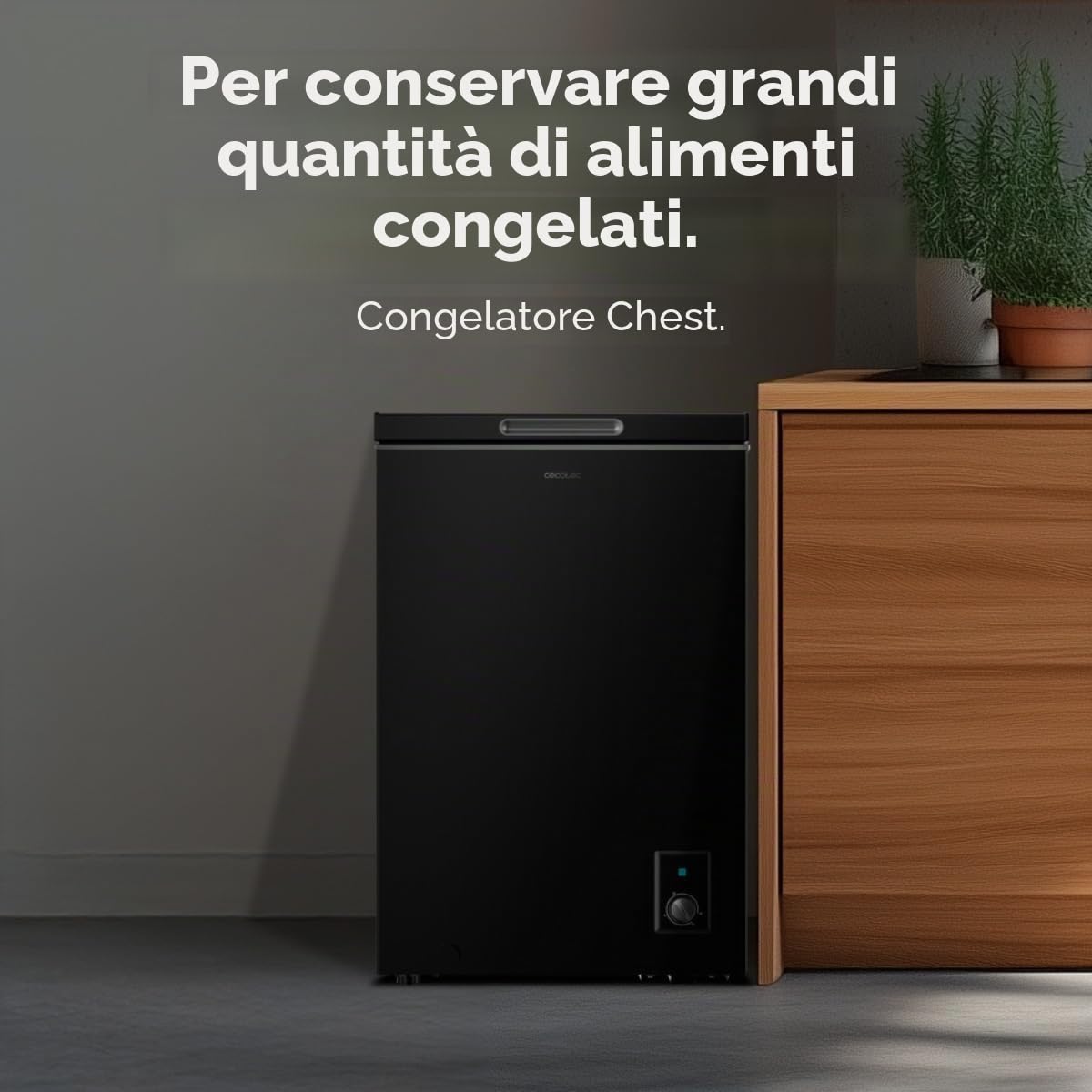 Cecotec Congelatore Orizzontale 99 L Bolero Coolmarket Chest 99 Black E. Finitura nera, alta 83,5 cm, convertibile in frigorifero e modalità Fast Freezing