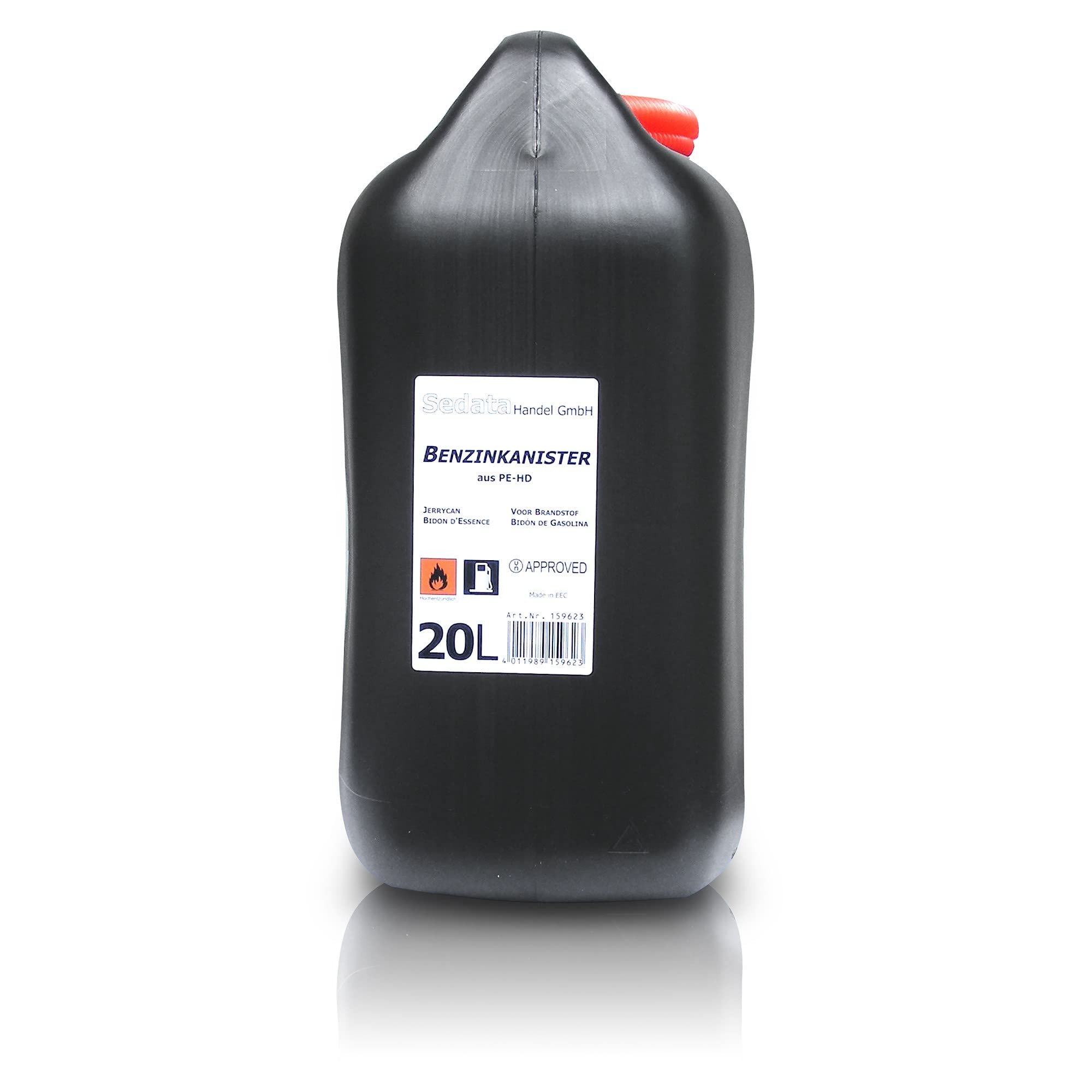 Sedata 4x Benzinkanister 20L Kunststoff mit Einfüllschlauch, UN-Zulassung, Treibstoffkanister Kraftstoffkanister für Benzin Diesel inkl Trichter