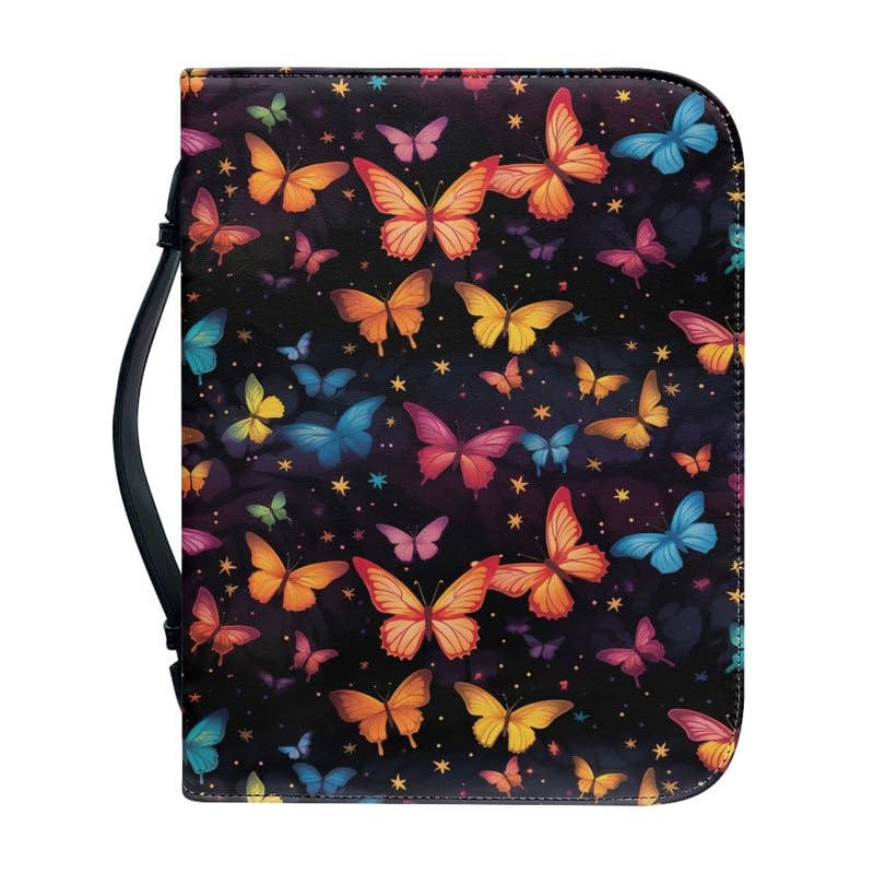 Kuiaobaty Colorful Butterfly Book Bag for Novel,Notebook Bible, Butterflies Book Case with Handle Faux Leather Bible Bag Zipper and Pockets
