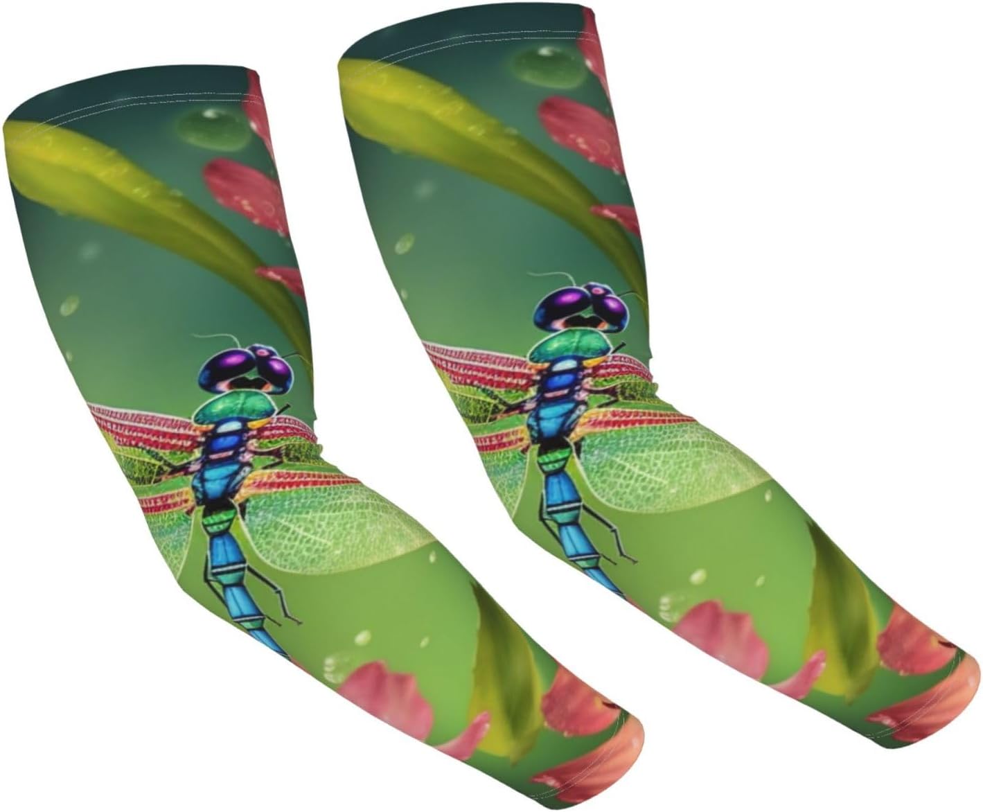 Dragonflies and Flowers Arm Sleeve for Men Women UV Protection Cooling Sun Sleeves Compression Tattoo Sleeve Cover