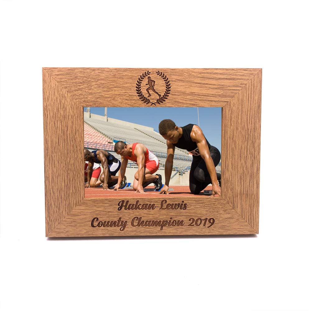 Ukgiftstoreonline Athletics Runner Marathon Gift Personalised Engraved Wooden Photo Frame (5 X 7)