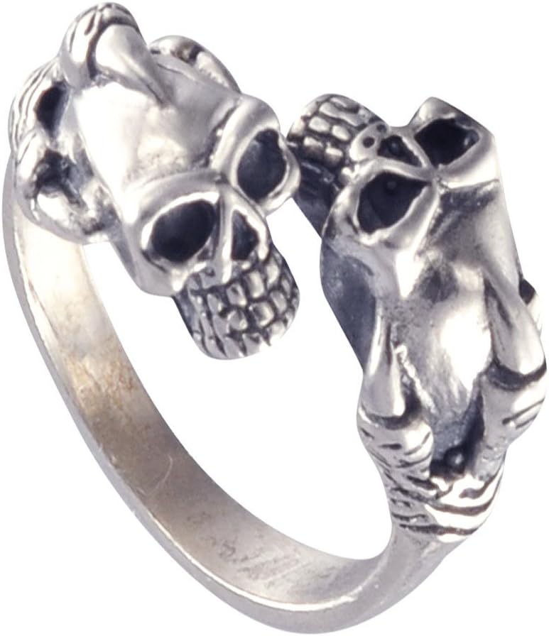 Ring 925 Sterling Silver Double Skull Punk Resizable for Men Or Women