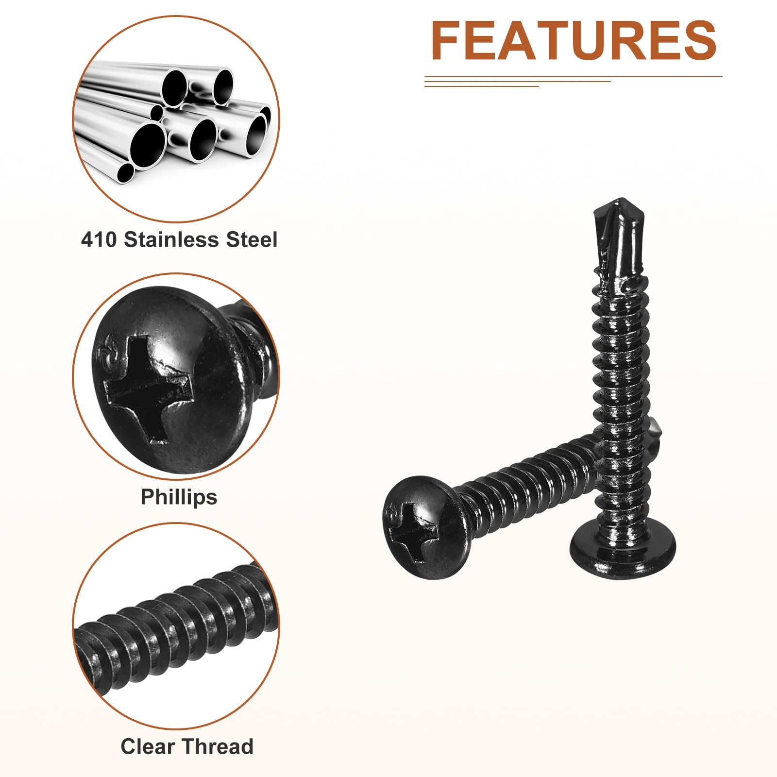 DTGN #10x1-1/4" Pan Head Self Drilling Screws - 50Pack - Black Oxide 410 Stainless Steel Phillips Drive Self Tapping Sheet Metal Screws - Image 4