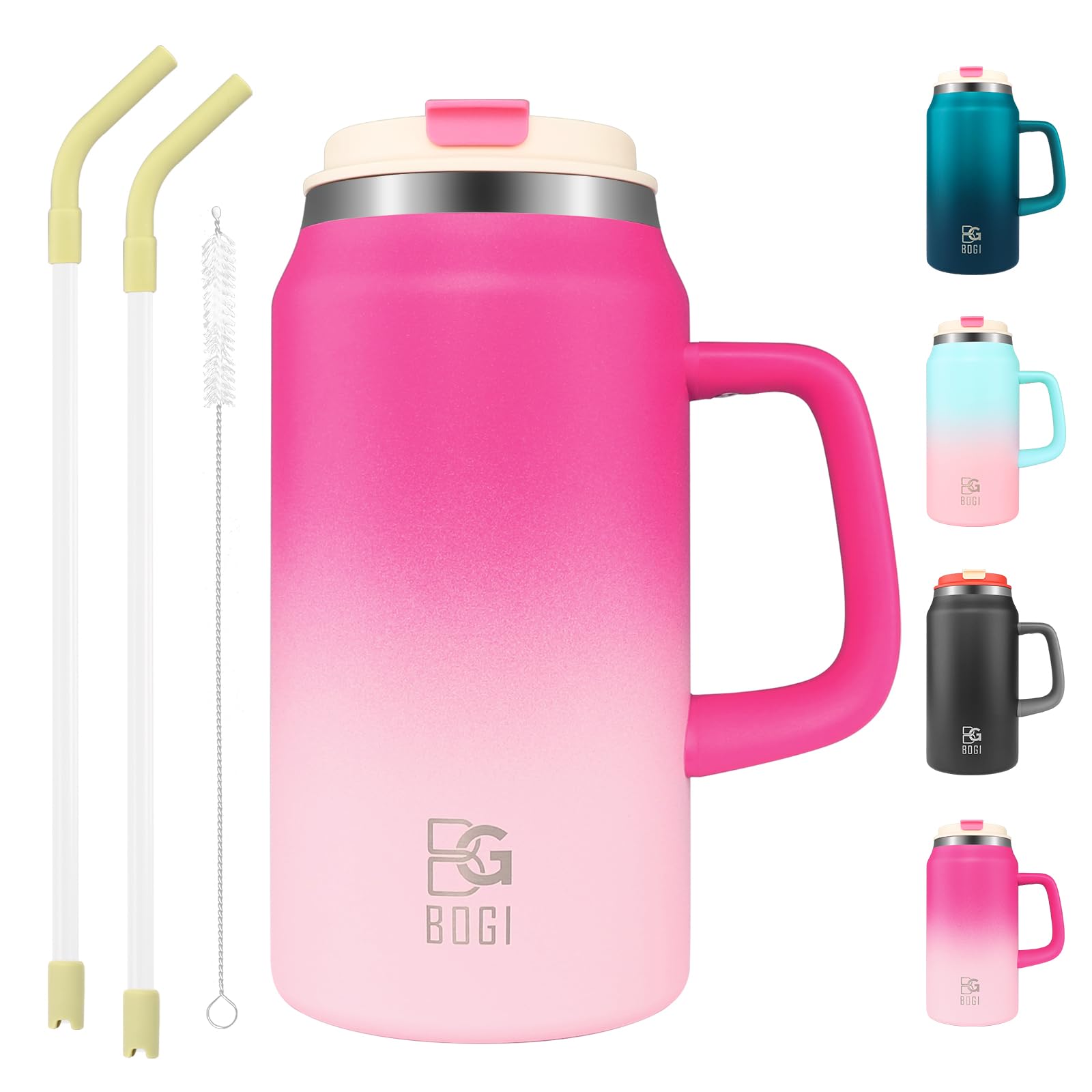 BOGI 50oz Tumbler with Straw and Lid,Large Capacity Travel Mug with Handle Insulated Stainless Steel Water Bottle Cup Keep Cold and Hot for Tea Coffee Leak-Proof