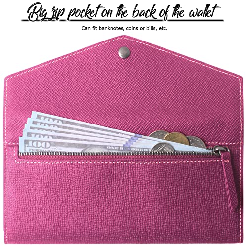 Borgasets Women's Wallet Leather Rfid Ultra Thin Envelope Purse Travel Clutch With Id Card Holder And Phone Pocket (Crosshatch Rose) #TOP3