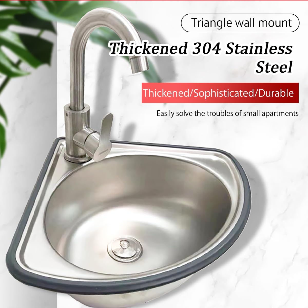 Pequeño Fregadero De Esquina De Acero Inoxidable,Lavabo De Baño De Montaje En Pared Triangular,Lavabo De Lavabo De Un Seno Triangular Pequeño,Con Escurridor,Acabado Cepillado