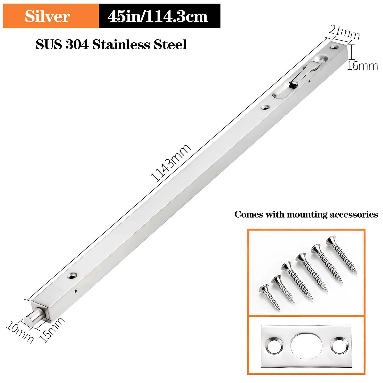 Perno empotrado de acero inoxidable, cerradura de seguridad oculta para puertas compuestas, francesas, de madera, dobles y ficticias, acabado cepillado, 30 cm