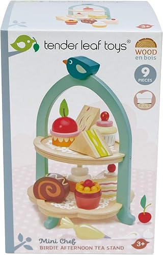 Miniatura 4 de Tender Leaf Toys - Mini Chef Birdie - Soporte de té de la tarde  Torre realista de sándwich, pasteles y pasteles ingleses para jugar a la fiesta de