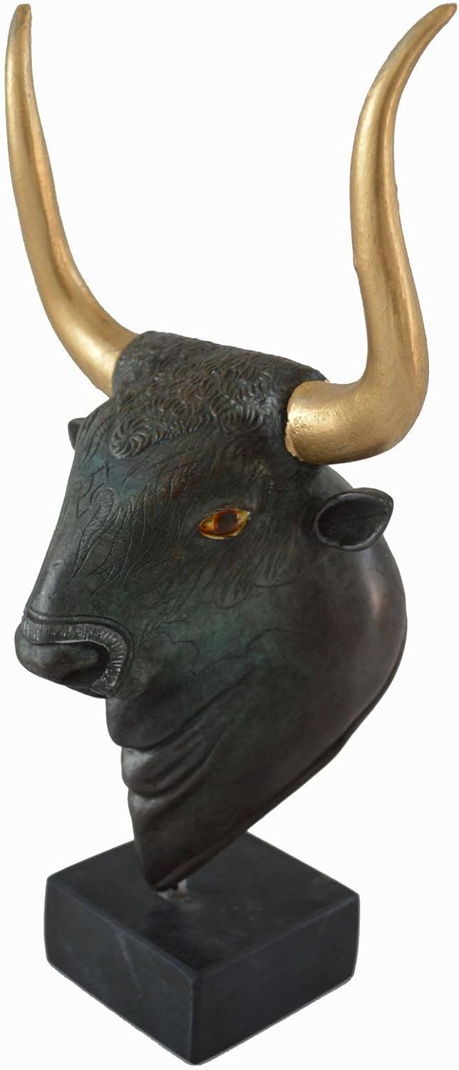 Bullhead statue ancient Greek reproduction sculpture bronze effect