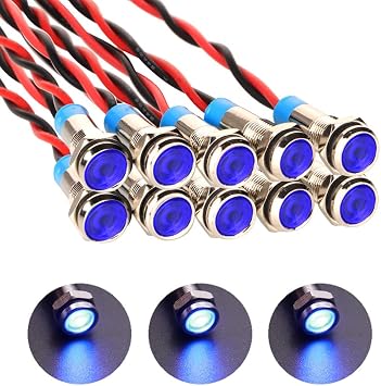 Kiligen 10pcs 6mm AC/DC 12-24V LED Waterproof Indicator Light Pilot Light Signal Indicator Blue