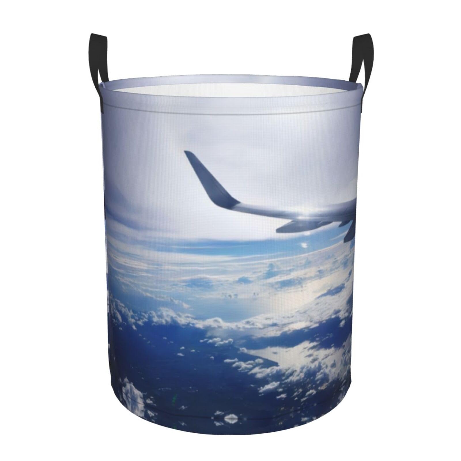 S Circular Hamper – Collapsible Beautiful Sky Airplane Print Laundry Basket