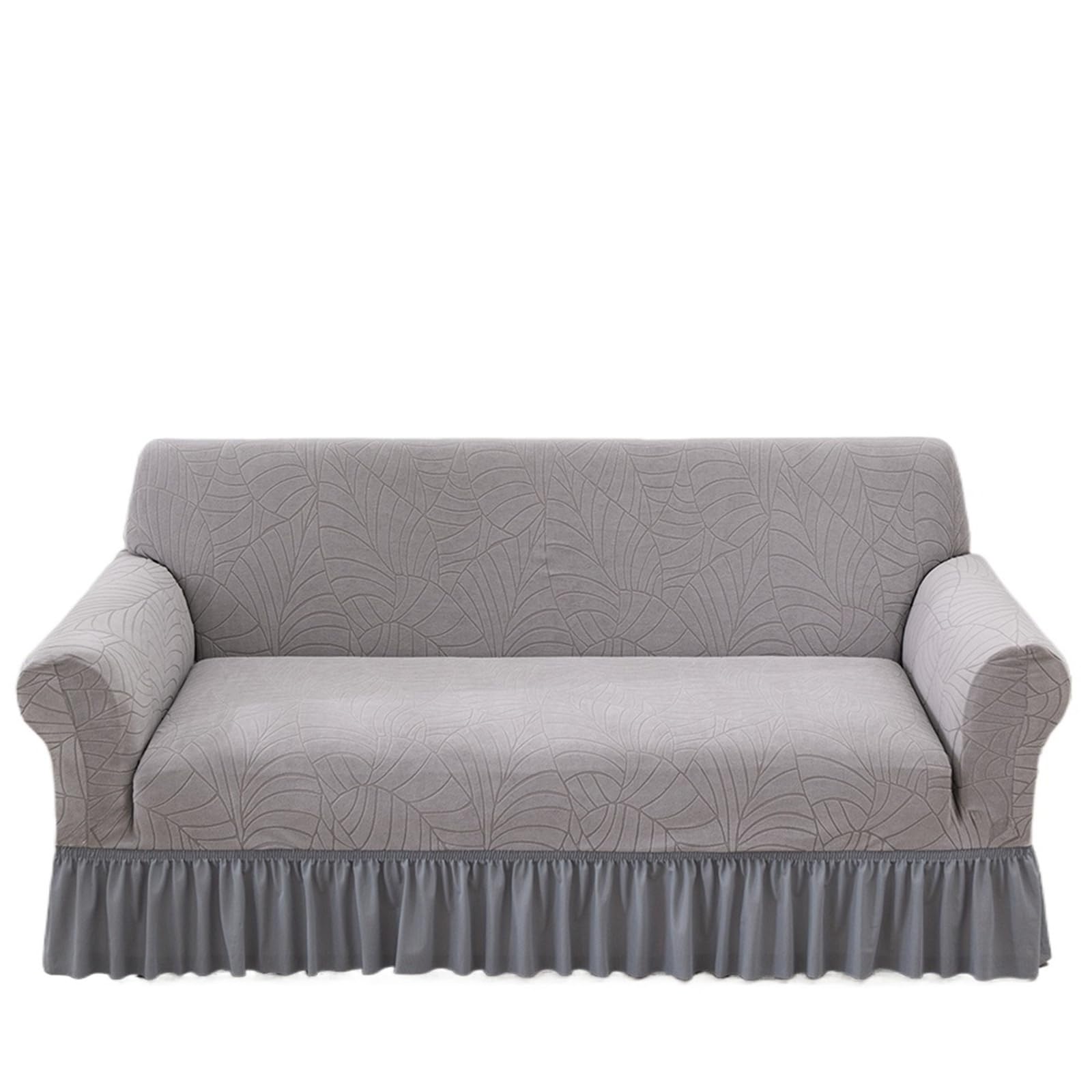 SUBLXPoten Sofa Cover with Skirt Jacquard Sofa Slipcover with Skirt Stretch Cover for Living Room Couch Covers Easy Fitted Washable(Ash Grey,3-seater 190-230cm)