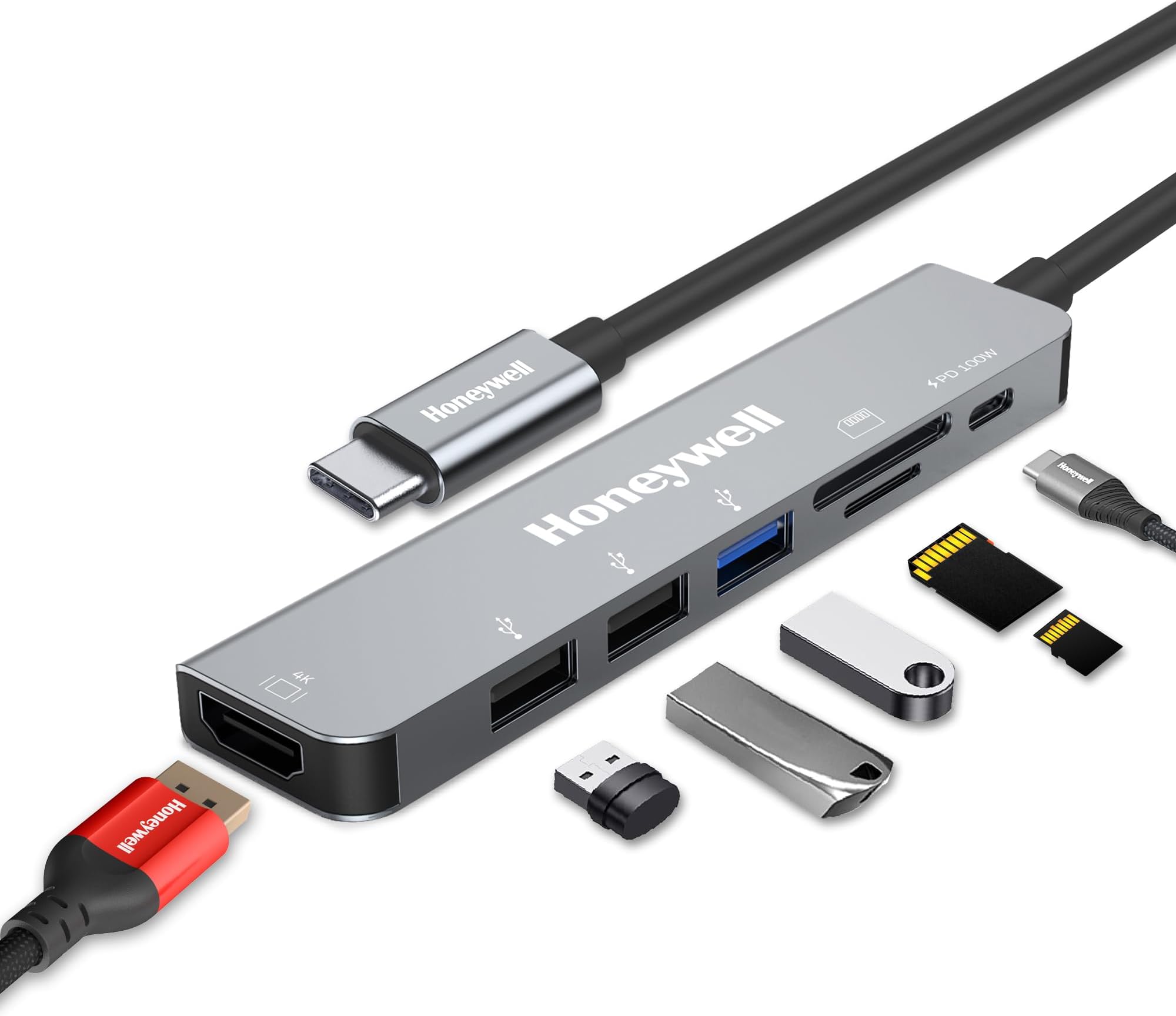 Newly Launched 7-in-1 TypeC Docking Station with 4K HDMI,1xUSB 3.0,2xUSB 2.0 & TypeC 3.0 PD Charging 100W Port, SD & Micro SD Slot, for All Type C Devices- MacBook Laptop, PC, Thunderbolt 3