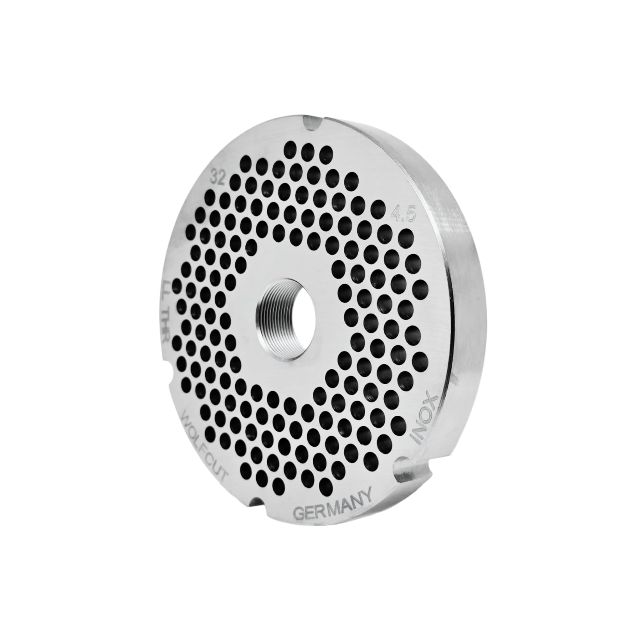 Wolfcut Inox Longlife - Juego de cuchillas para picadora de carne (4 ranuras y rosca de 4,5 mm + orificio de 8,0 mm y tapa de rosca, repuesto para/compatible con picadora Bizerba FW-N32, tamaños 32)