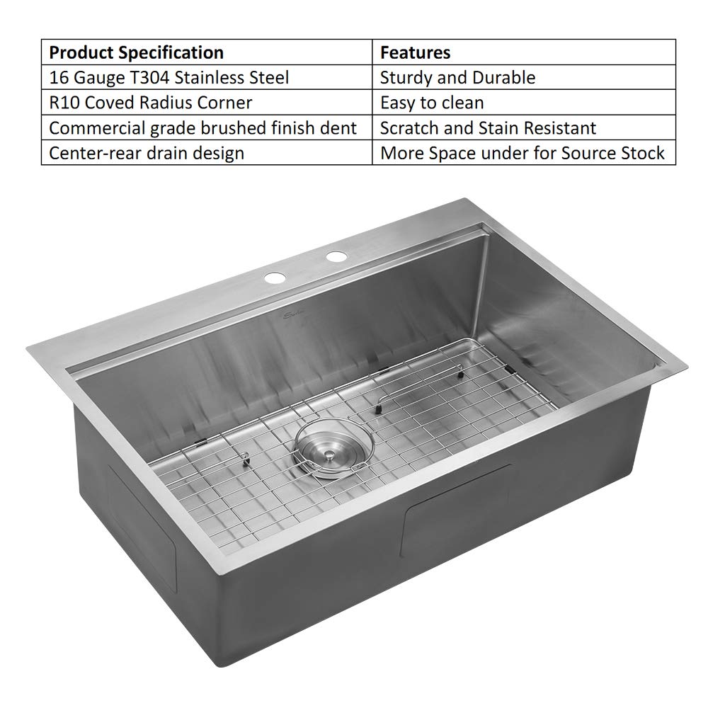 33 Kitchen Sink Sarlai 33 Inch Workstation Stainless Steel Drop In