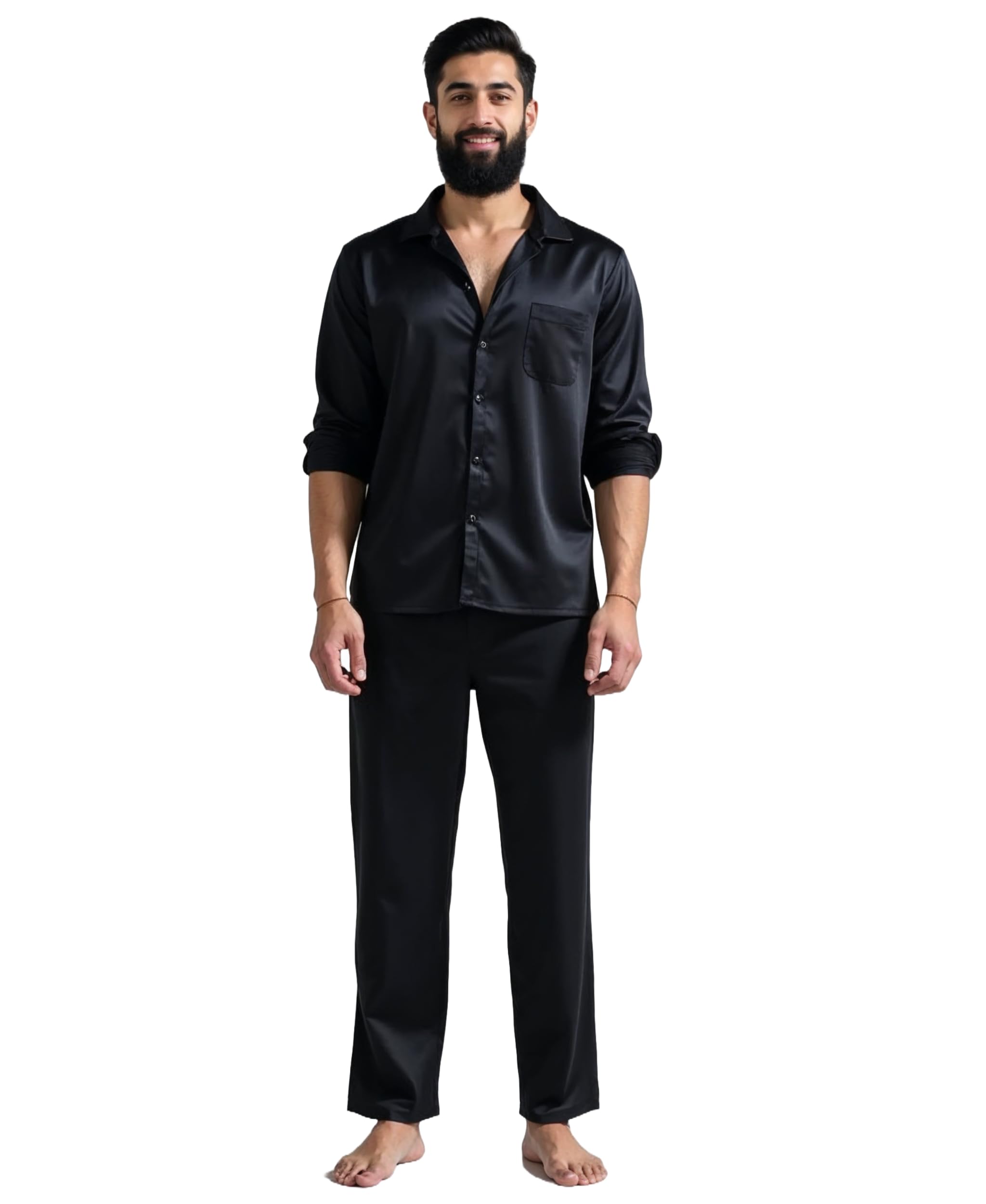 Men's Silk Pajama Set – Luxury Long Sleeve Sleepwear for Men – Soft, Breathable & Lightweight Nightwear – Sizes XS to 10XL Available-image-37