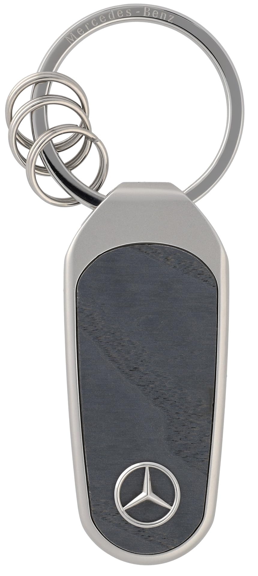 Mercedes-Benz Schlüsselanhänger mit Holz-Zierteil, Unisex, Anthrazit/Silber, Edelstahl mit Eschenholz-Einleger, Mercedes Stern Design, 13,7 cm