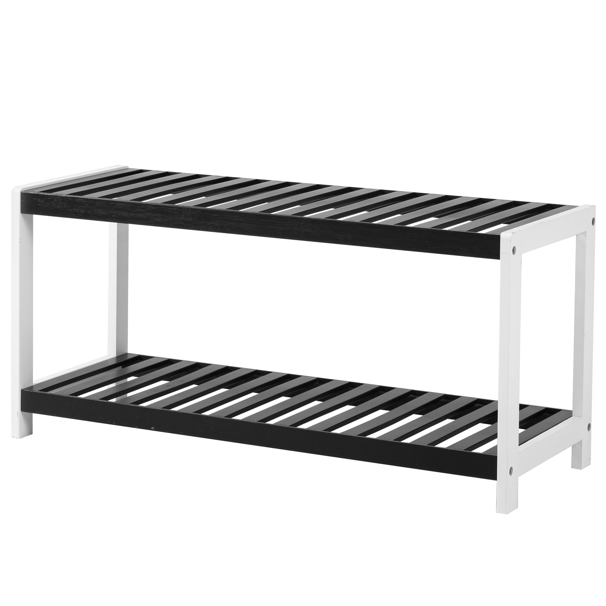 Vencier Bamboo Shoe Rack Natural โ Easy Assembly & Strong Design Stand Shelf Organizer Ideal for Corridor, Bedroom, Bathroom, Hallway & Small Spaces, Large Capacity (Black/White, 2 Tier) โ image 1