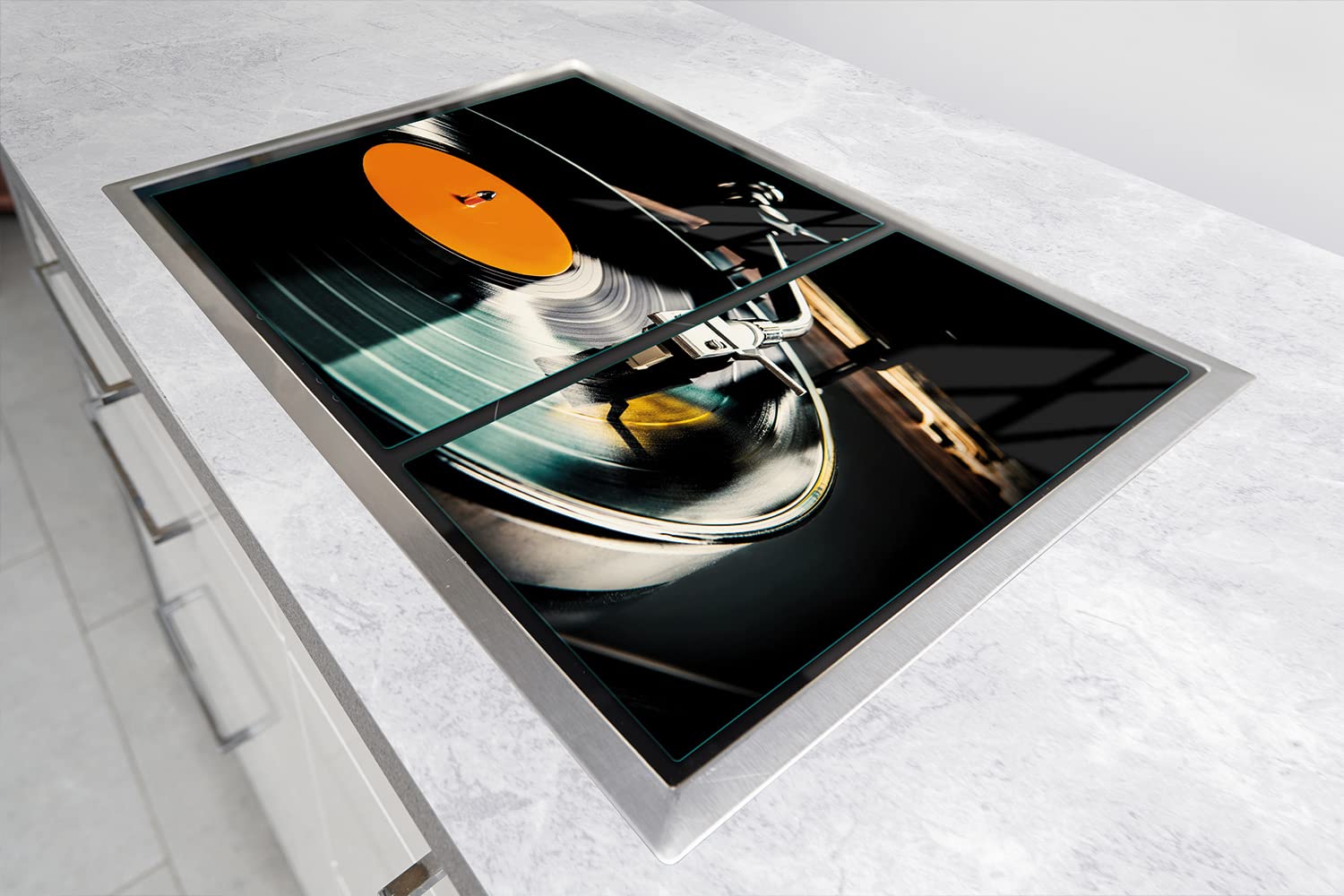 Piastre di copertura per piano cottura in ceranfeld 2 pezzi 75 x 52 cm | copertura per piano cottura cottura elettrico a induzione | paraschizzi | tagliere in vetro | Musica in vinile