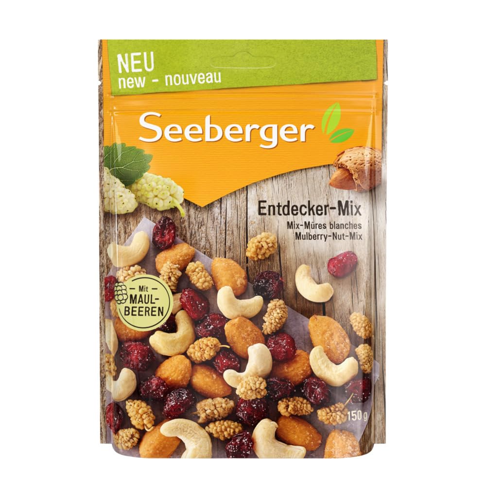 Seeberger Entdecker-Mix: Frucht-Nuss-Mischung aus knackigen Cashews, Cranbeeries und Honig-Salz-Mandeln - süss salzig - mit Maulbeeren (1 x 150 g)