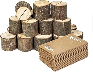 20Pcs Wood Place Card Holders and 24Pcs Kraft Table Place Cards, Rustic ...