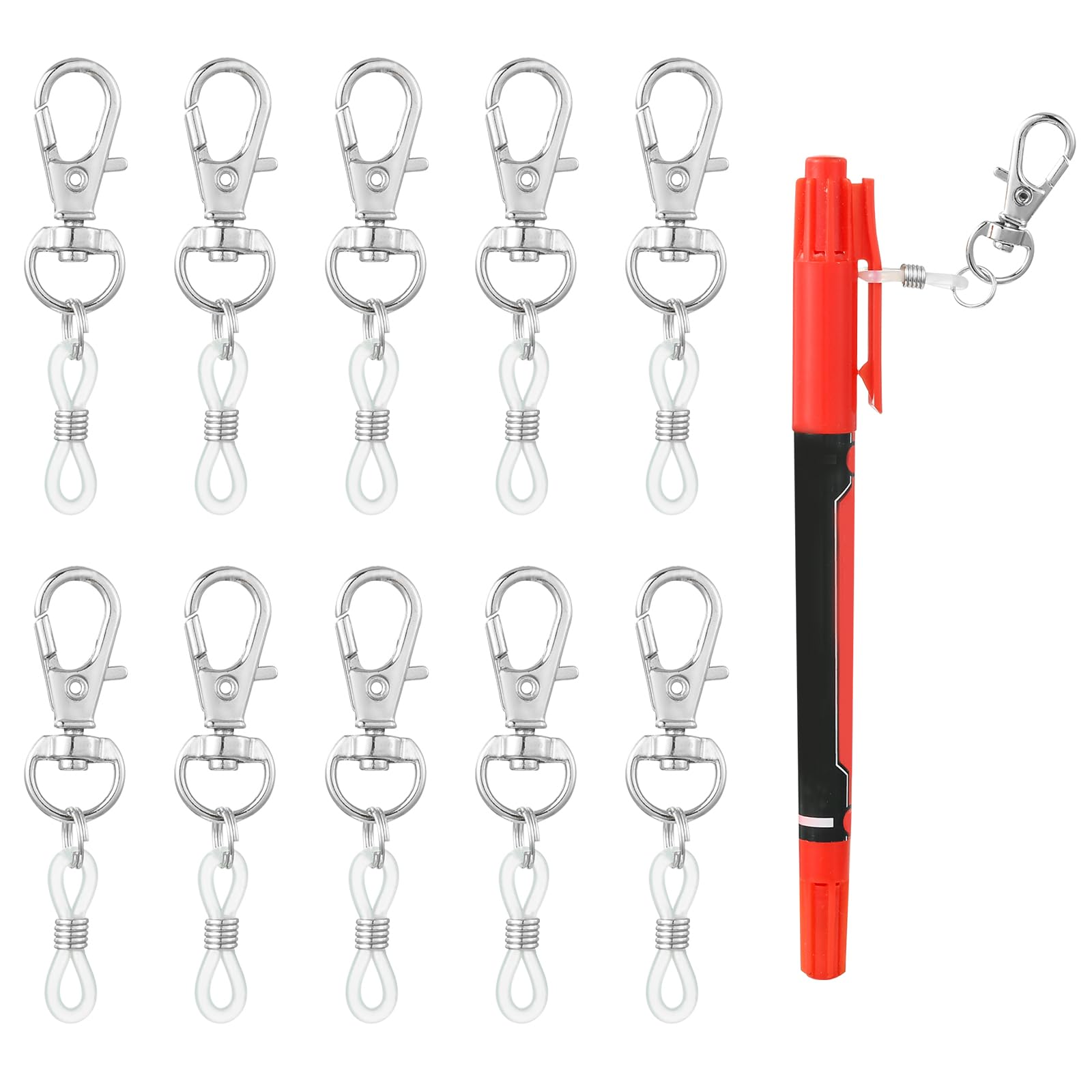 WEWAYSMILE 10 Pcs Badge Pen Holder Silicone Pen Holder Clip Badge Reel Pen with Lobster Clasp Badge for Lanyard Badge Reel Clips Pen Converter Badge Reel Accessories(White) โ image 1