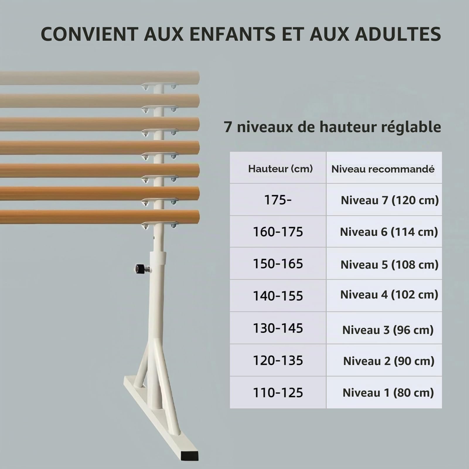 Barre de ballet portable, barre de ballet réglable et autonome ,barre de ballet de fitness pour studio de danse à domicile pour les étirements, le Pilates, la danse ou les entraînements actifs