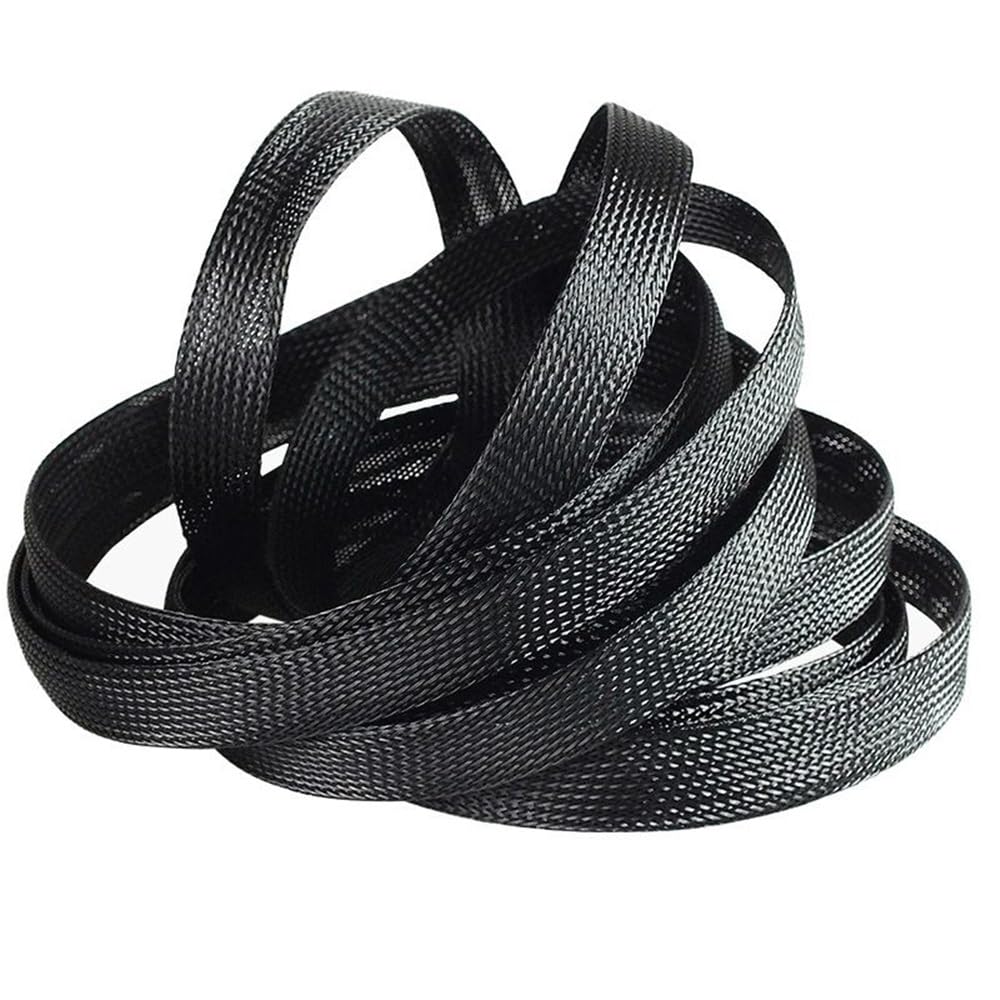 Manguitos de Manguera de Cable Trenzado, Funda Trenzada Extensible de Nailon Pet de 50 m, con Correa de Tierra Extensible de 3 a 100 mm, Malla Negra(6mm)