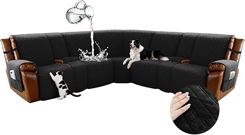 Miniatura 46 de Arfntevss - Fundas impermeables para sofá seccional reclinable en forma de L, funda antideslizante lavable para sofá reclinable, juego de fundas en