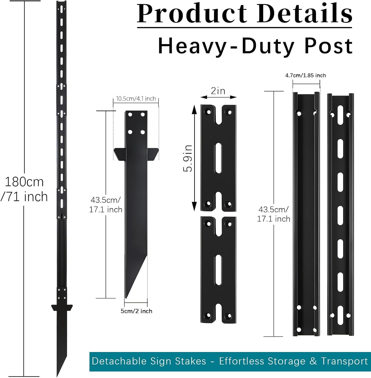 6 Ft Sign Post, Metal Sign Stake for Ground, Heavy Duty Signs Holder with Holes for Easy Assembly, Rust-Resistant and Durable DIY Yard Stake for Outside (Black)