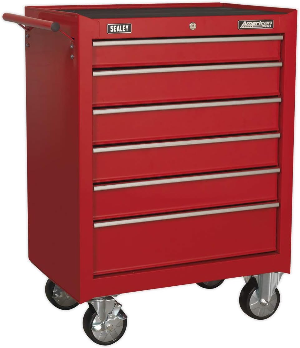 Sealey AP226 6 Drawer Rollcab with Ball Bearing Slides, 680mm x 460mm x 950mm, Red