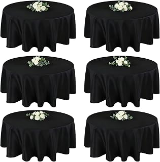 MRJ 6 Pack Round Table Cloth 70 Inch Black Polyester Tablecloth Stain and Wrinkle Resistant Washable Table Cover for Restaurant Hotel Banquet