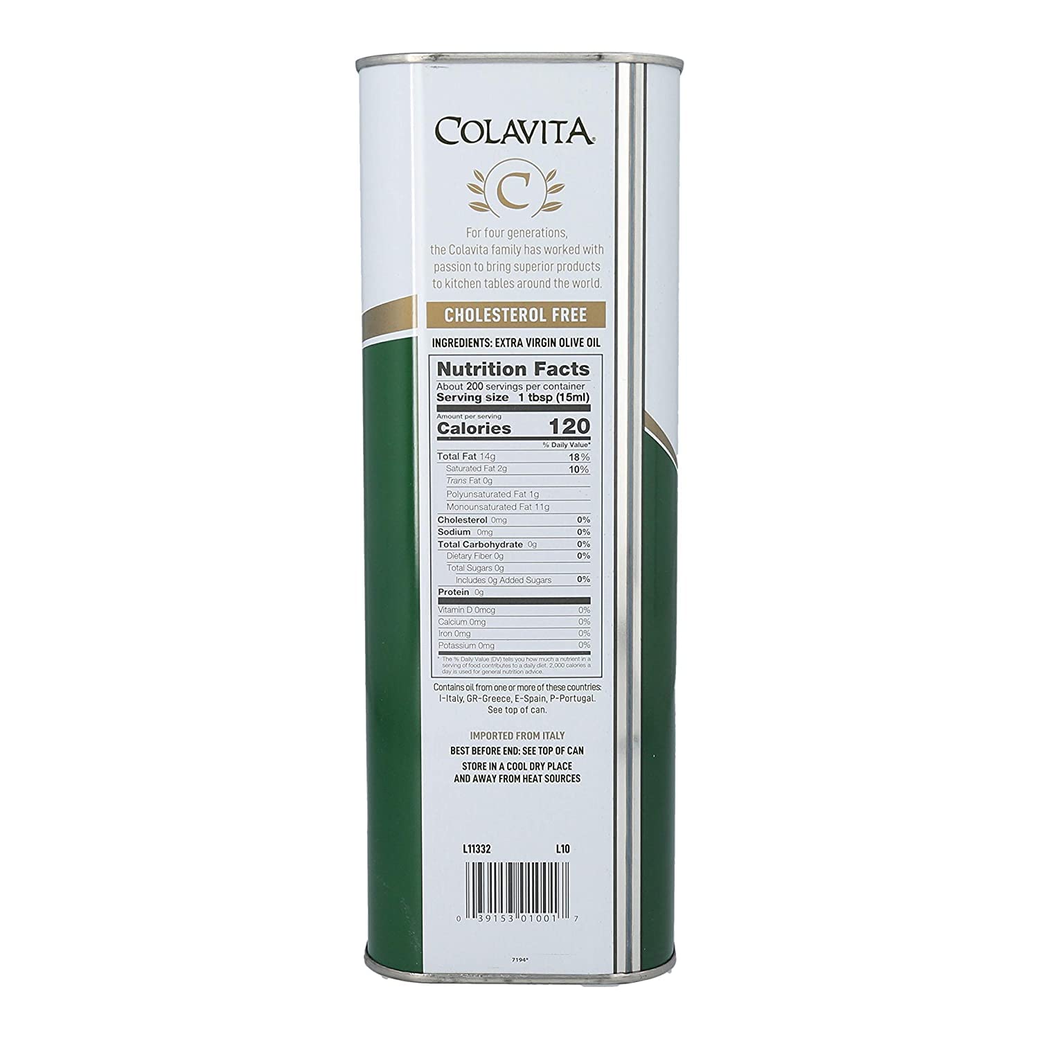 Colavita Premium Selection Extra Virgin Olive Oil - Large 3 Liter Tin