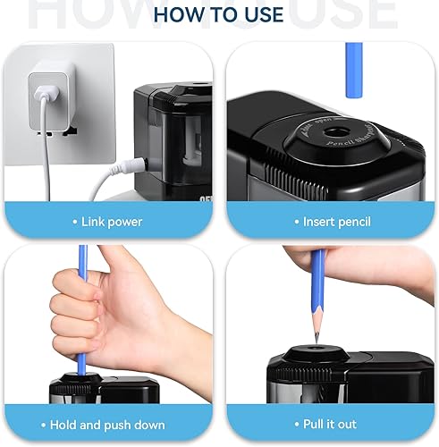 Miniatura 6 de OFFIWIN Sacapuntas eléctrico para lápices n. 2 de 0.315 a 0.315 pulgadas, de colores, acuarela, carbón, adaptador, USB, funciona con pilas en la