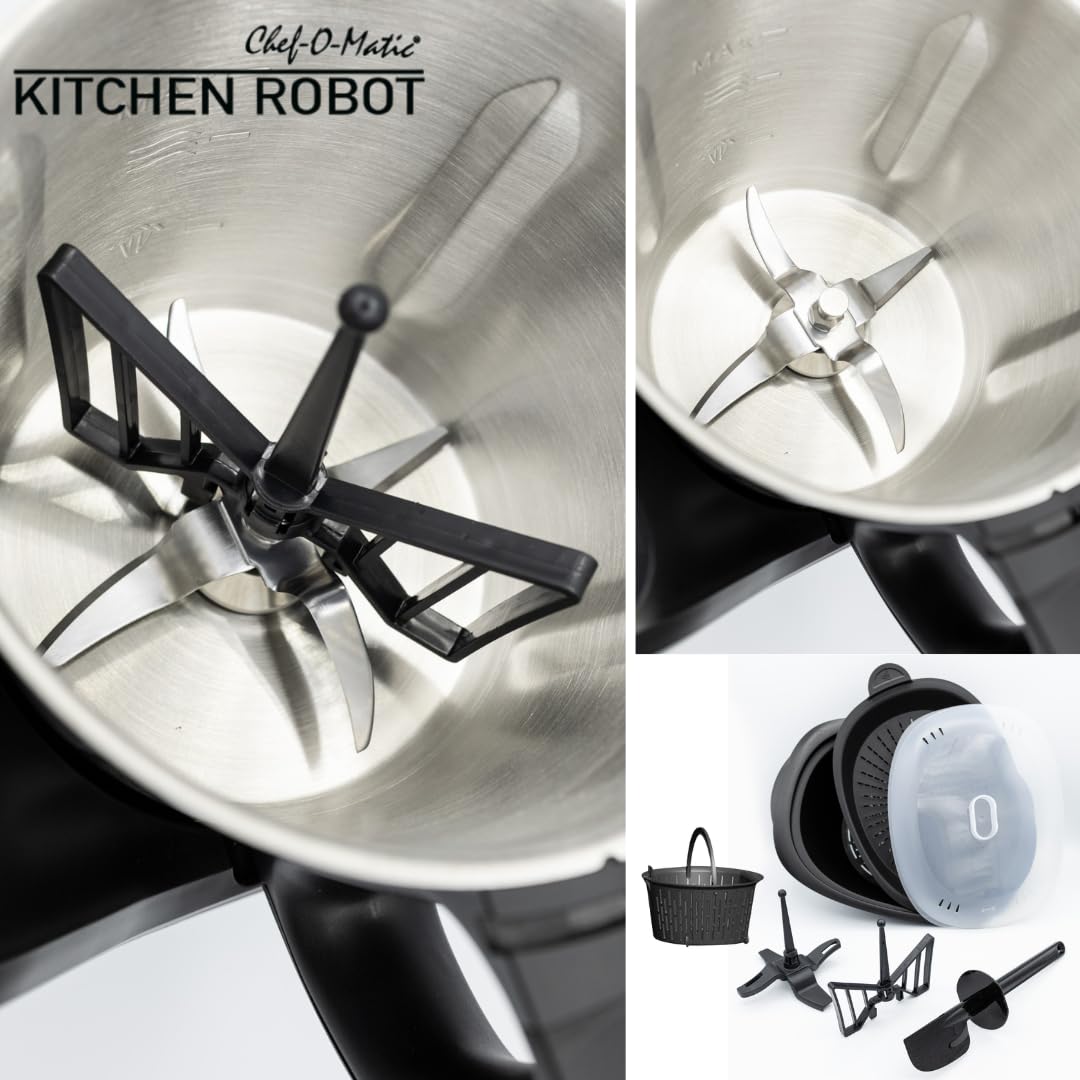 Robot de cuisine Chef O Matic Kitchen Robot, 1000 W, 3 L, 3 500 tr/min, plusieurs accessoires, 10 vitesses, robot multifonction, Écran tactile LED