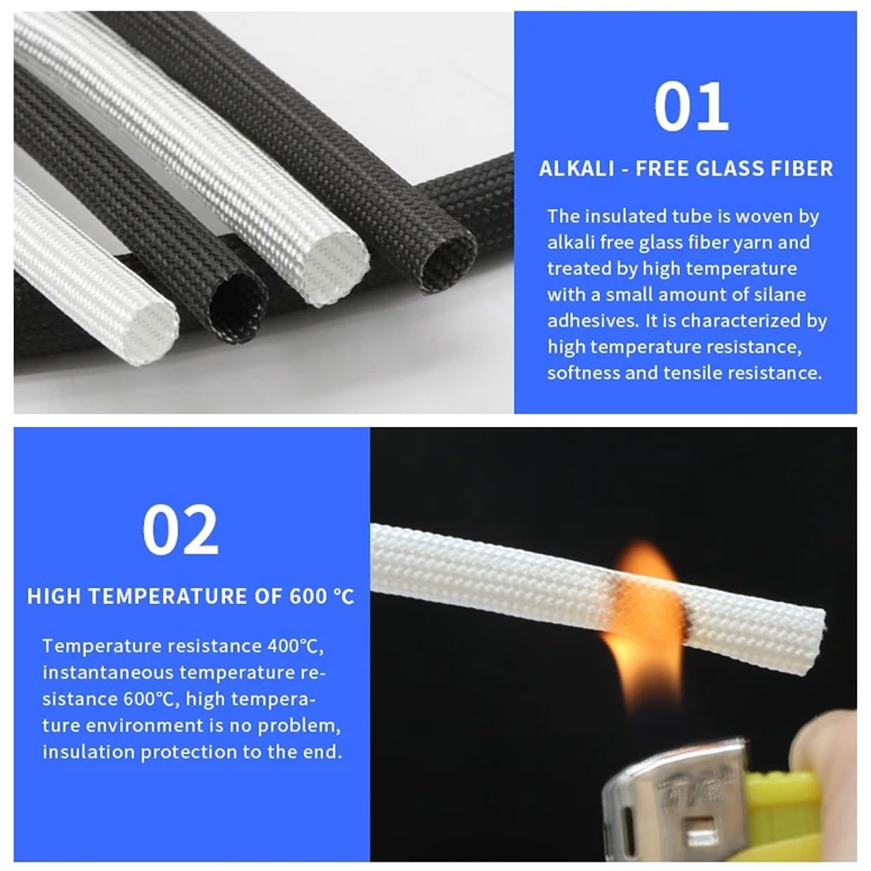 Guaina In Fibra Di Vetro Intrecciata, Guaina Protettiva Termica In Fibra Di Vetro Nera Da 5 Metri, Ad Alta Temperatura Da 600 °C, Diametro Da 3 mm A 25 mm(8mm)