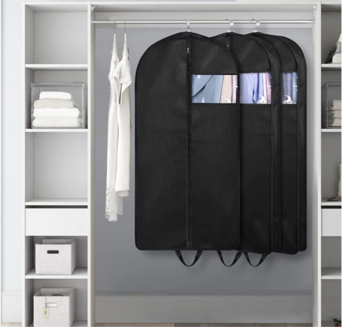 Portatrajes Fundas Ropa Bolsa De Ropa Con Cremallera De Longitud Completa, Asas De Transporte Para Ventana Transparente, Bolsas De Vestir Con Fuelle De 4 "para Almacenamiento En Armario, 3 Uds. Funda