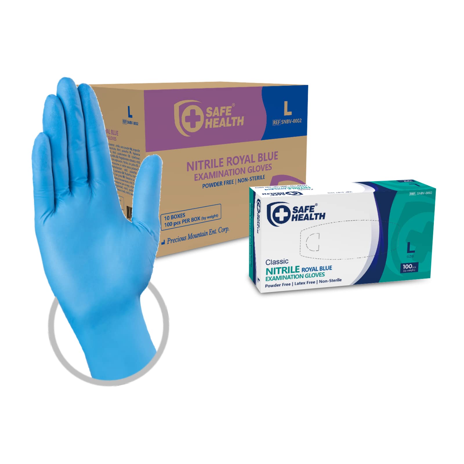 Safe Health Einweghandschuhe Größe L Blau, 1000 stück, Medical Nitrilhandschuhe Hypoallergen Nitril Pulverfrei Latexfrei, Lebensmittel Handschuhe Medizinische Einmalhandschuhe 3,5 ml (10X100, Blau, L)