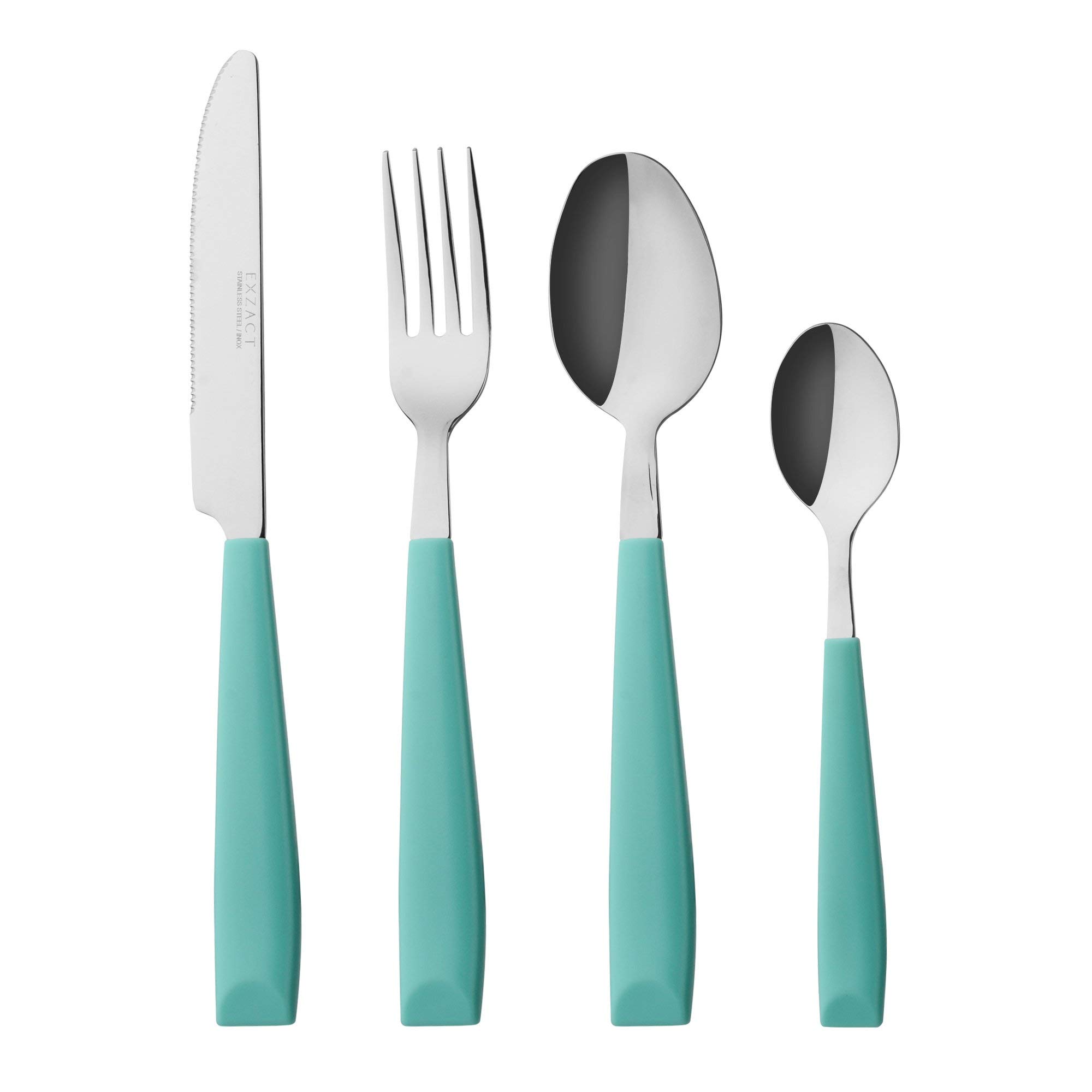 EXZACT 16pcs Cutlery Set Stainless Steel Wide Handles Serves 4 Turquoise