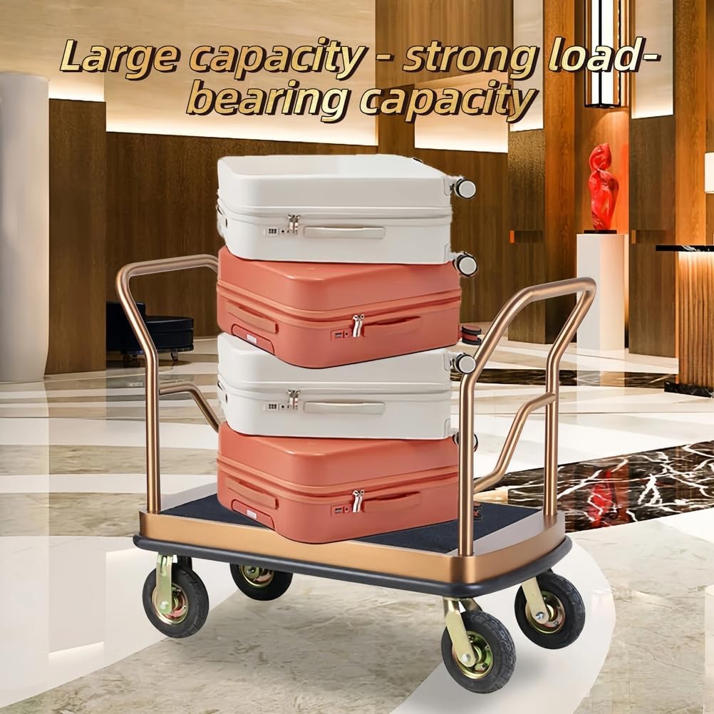 Hotel Luggage Cart, Stainless Steel Trolley, Airport Luggage Handling Trolleys, with Carpeted Base and Silent Wheels, for Luggage Transport