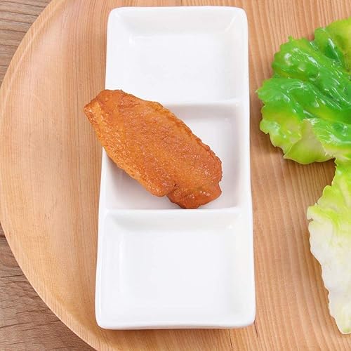 Miniatura 4 de esowemsn 1 bandeja rectangular de cerámica blanca con 3 compartimentos, para servir aperitivos, especias divididas, vinagre, nueces, aperitivos,