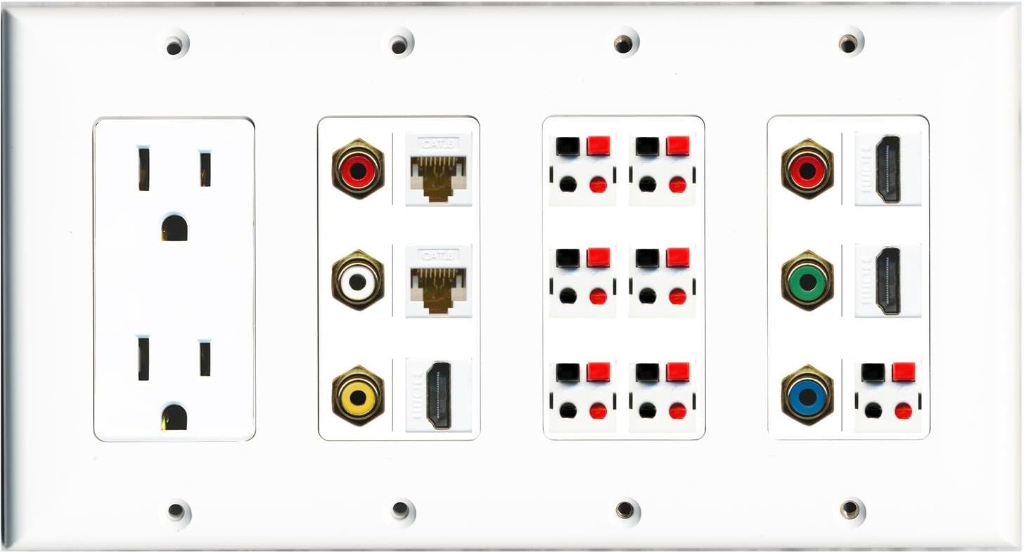 RiteAV (4 Gang) 15A Outlet 3 HDMI 2 Cat6 Component Composite 7 Speaker Wall Plate
