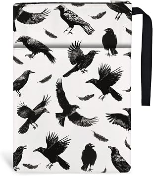 1pc Paperbacks Book Covers 13.4x9.45 inch Crow Books Pouches Book Sleeve with Zipper and Front Pocket Bookish Book Protectors for Students Teachers