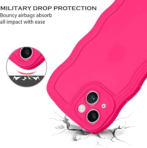 Miniatura 4 de YINLAI Funda diseñada para iPhone 13, funda de teléfono rosa neón, bonita forma de marco de onda rizada, delgada, suave, de gel de poliuretano