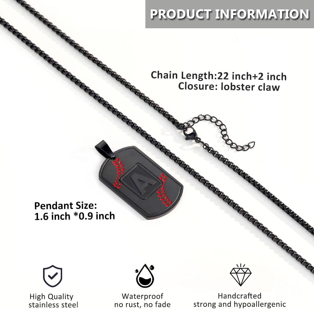 A-Z Dog Tag Necklace for Men - Baseball Charm Pendant, Stainless Steel Chain 22+2 Inches, Personalized Sports Athletes Jewelry Gift - Image 3